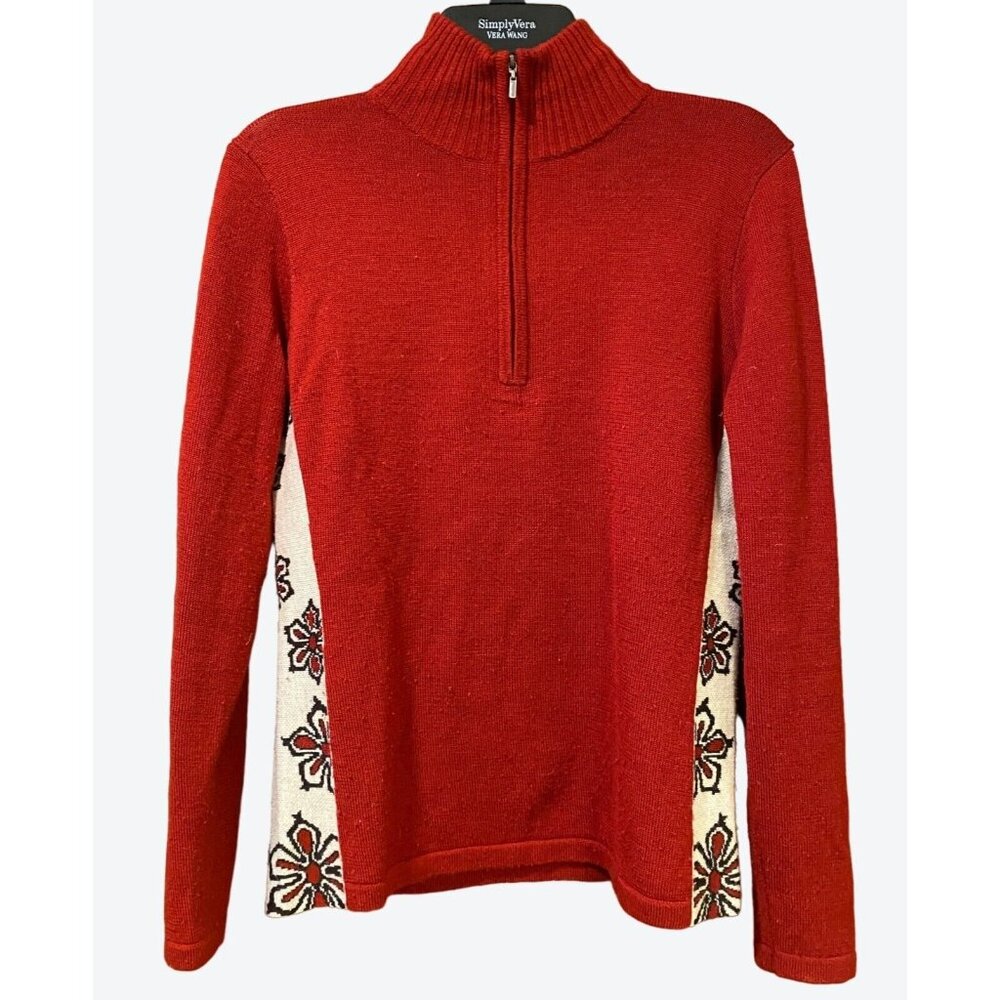 Smartwool Women's Small Long Sleeve 1/4 Zip Red White Black Snowflake Sweater